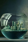 3D ville dans un aquarium - Fond telephone portable